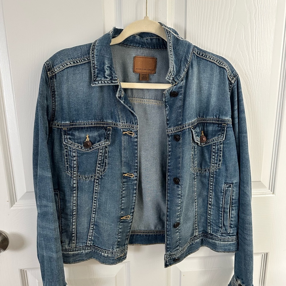 Distressed American Eagle Blue Denim Jacket